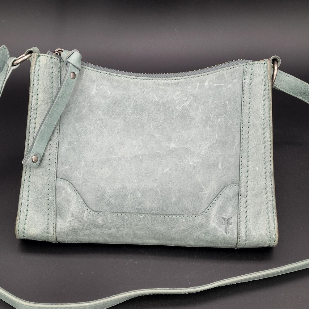 Frye Melissa Zip Crossbody Bag Sky Blue Green Leather Medium Shoulder Purse